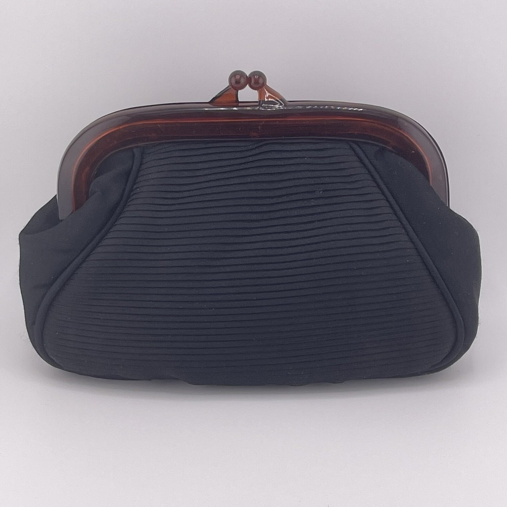 Vintage Magid Black Satin Purse Clutch Amber Plastic Closure‎ Formal Cocktail